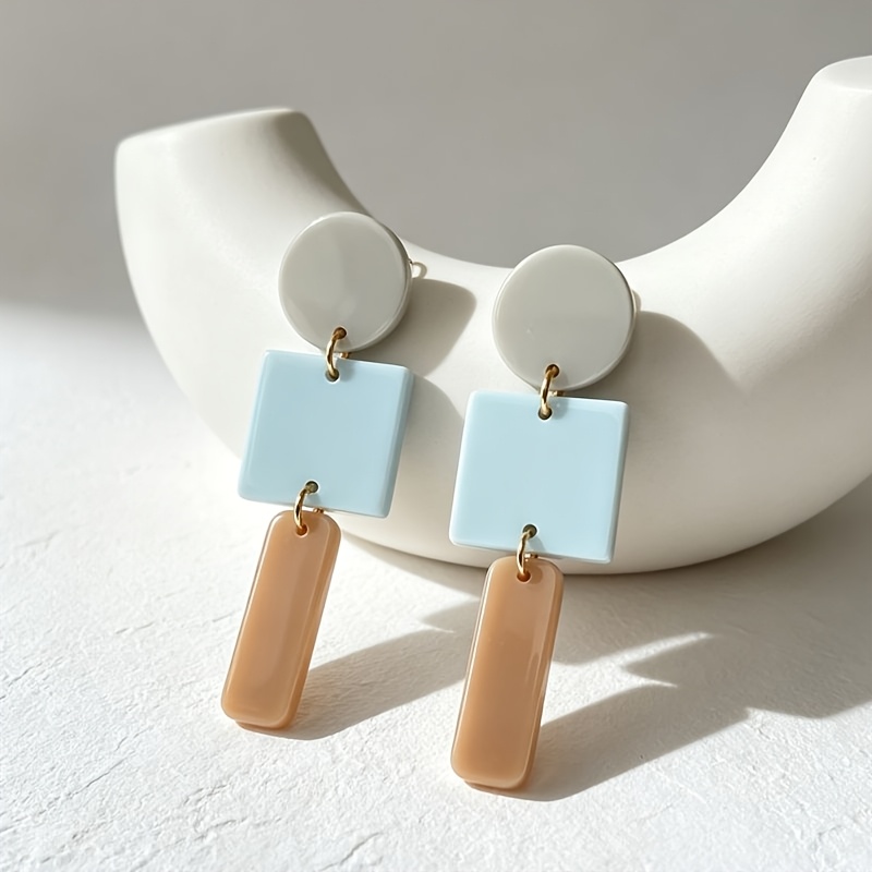 TEMU 1 par de aretes colgantes de acrílico multicolor nuevos y de moda para mujer, elegantes y hermosos, adecuados para uso diario, fiestas y viajes,
