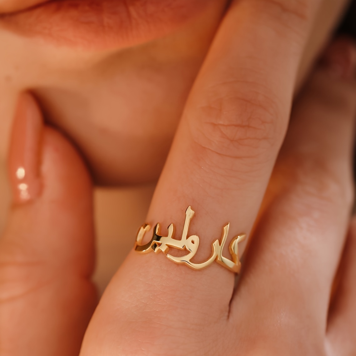 TEMU Custom Arabic Name Ring, Stainless Steel Open Adjustable Name Ring, Women's Arabic Fashion Jewelry, Language To Arabic