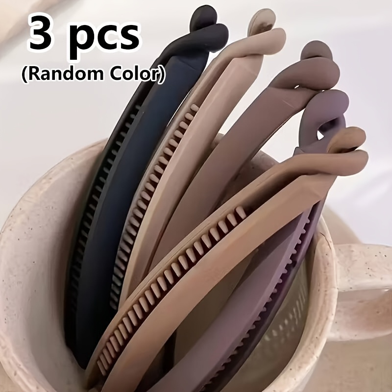 TEMU Random 3pcs Elegant And Simple Banana Clip Hair Clips, Mixed Colors, Durable Hair Accessories For Daily Use