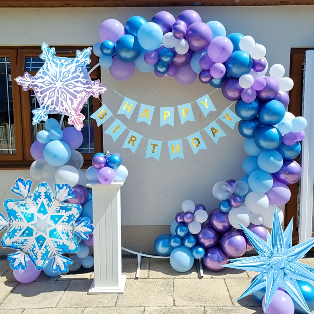 Frozen Decoración Cumpleaños para Niña, Frozen Globo Fiesta Banner Globos  de Feliz Cumpleaños Globo Copos de Nieve Frozen Decoración con Princesa