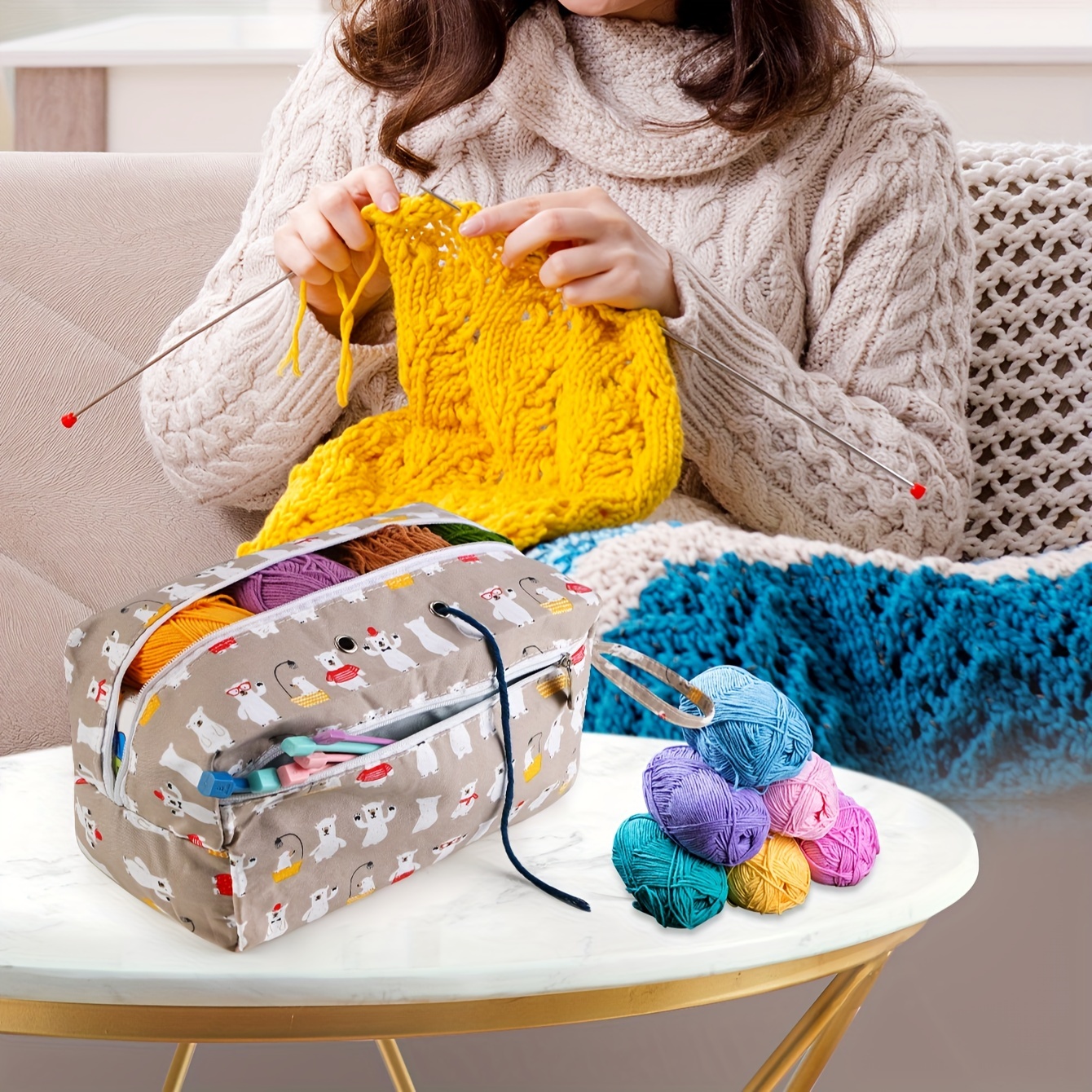 portable yarn storage bag knit crochet compact organizer Temu