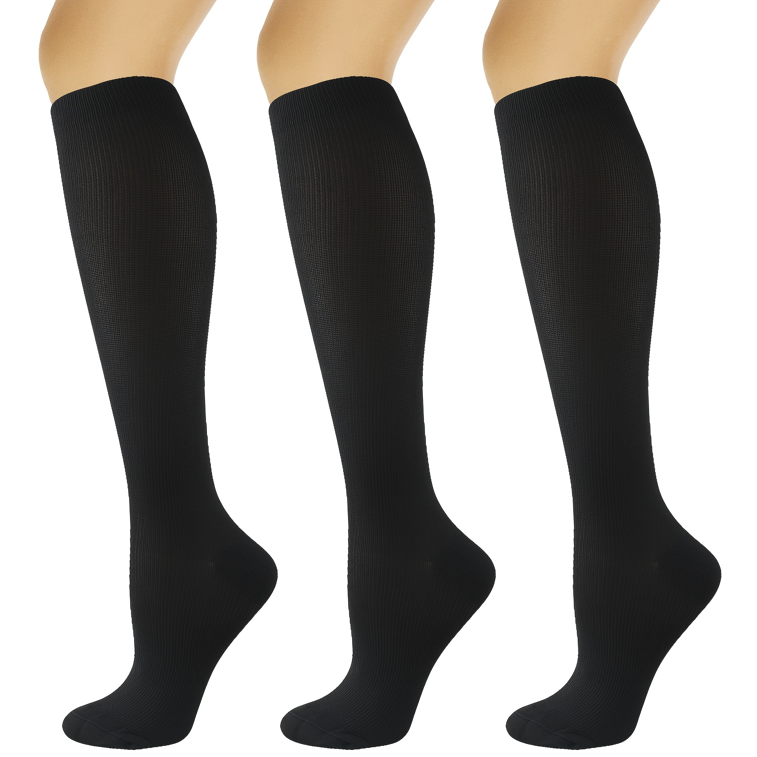 TEMU 3 Pairs/set Men And Women Compression Socks Men's Knee High Elastic White Socks For Cycling Basketball Football Ice Hockey