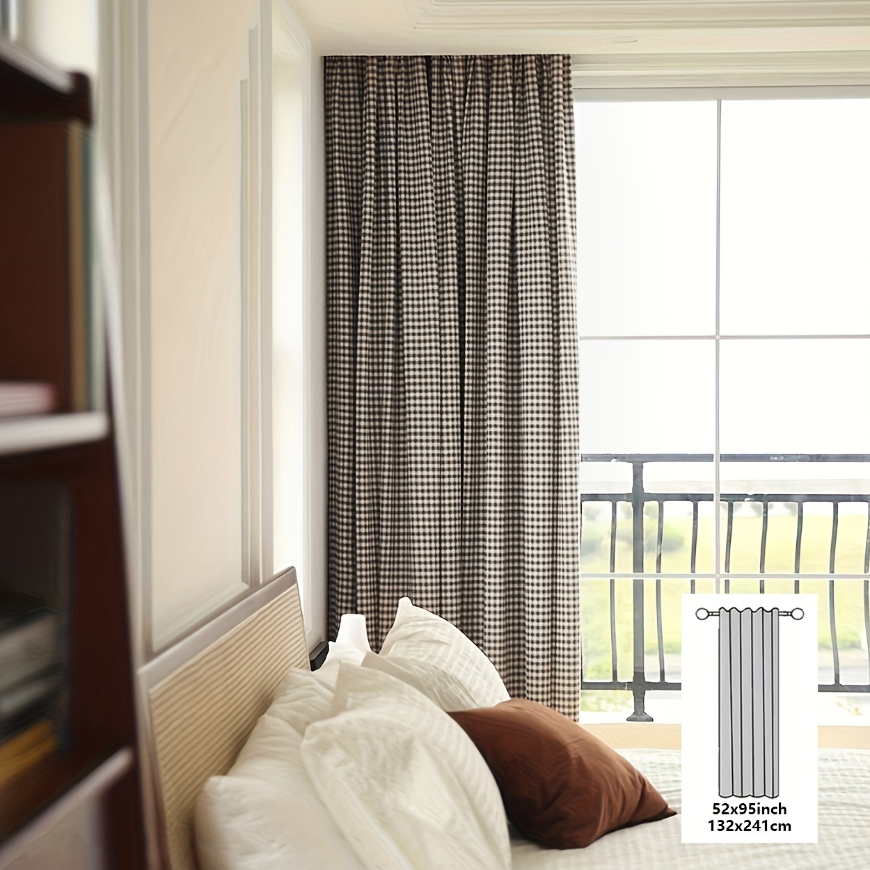 TEMU 1pc Of Brown Checkered Curtain, Blackout Comfortable Curtain For Room And Bedroom, Modern Minimalist Living Room Balcony Bay Window Rod Pocket