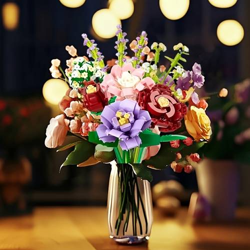 item picture 628pcs tulip rose flower building blocks bouquet puzzle toy realistic eternal teaser assembly non bouquet for boys and girls flowers handheld cabinet dining table decoration luxury ornament