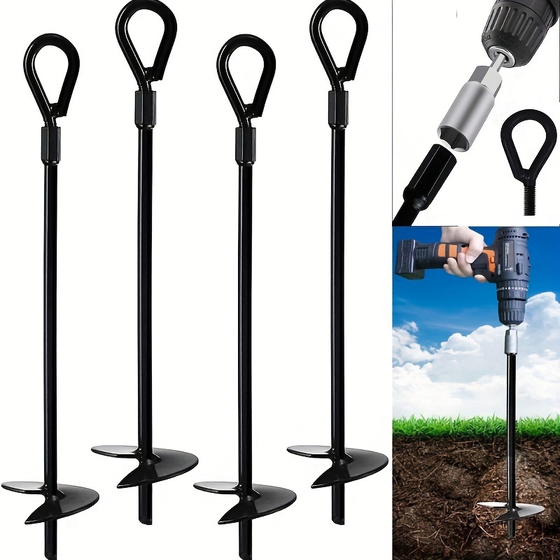 

4-piece 15-inch Ground Anchor, Easy To Use With Drill, 3-inch Screw Diameter, Heavy Duty Anchor Hook For Camping Tent Canopy