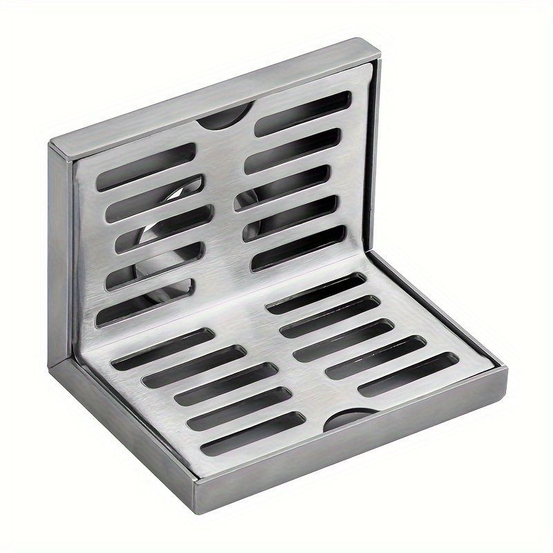 Image of 1pc Wall Corner Side Floor Drain, Stainless Steel Shower Drain Outlet, Balcony Wall Corner Floor Drain, L-shaped Horizontal Drainage, Same Floor Wastewater Filter, Bathroom Accessories