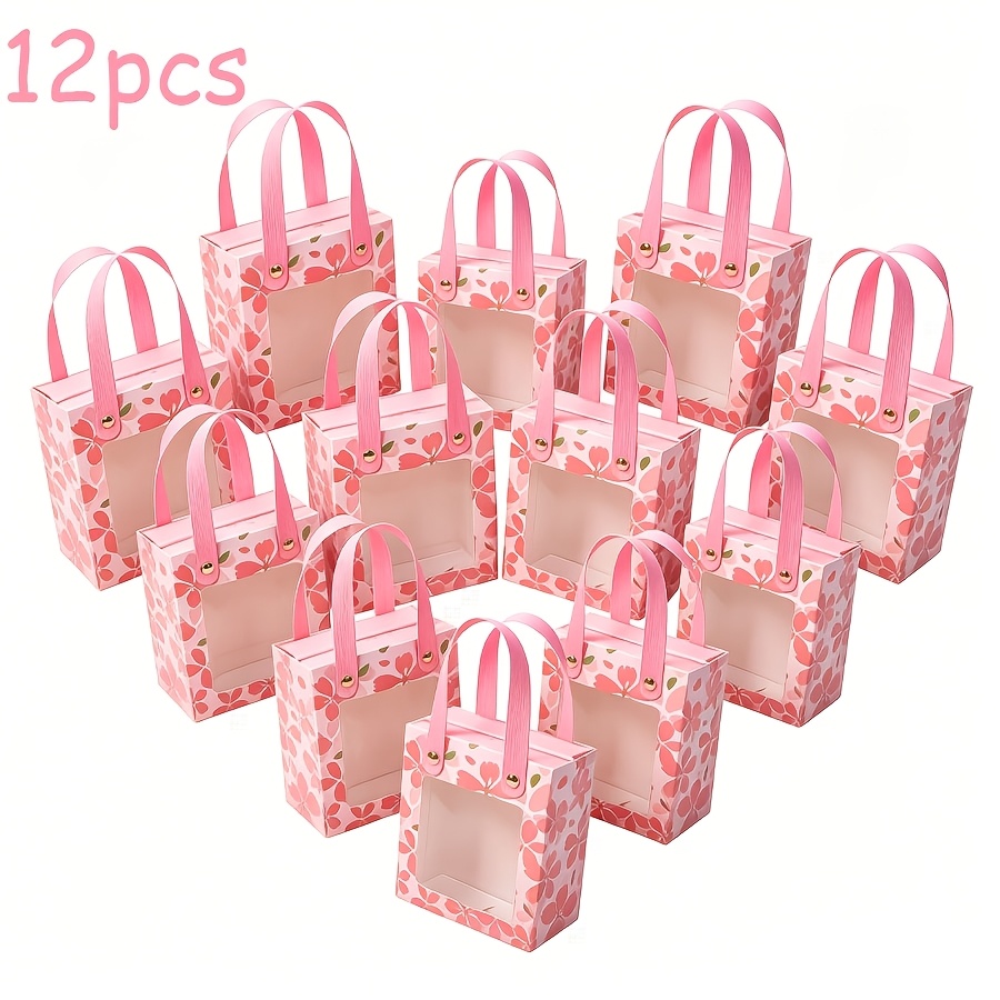 TEMU 12/30pcs -foil Cherry Pattern Gift Boxes | Pink Paper Boxes With See-through Windows For Birthdays, Weddings, Celebrations, And Team Building