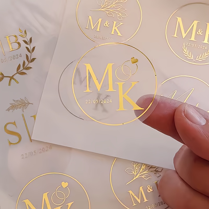 E-shop 50 Stück personalisierte Goldfolien-Sticker für Partygeschenke, individuelle Geschenk-Einladungssiegel, Goldfolien-Hochzeitssticker,
