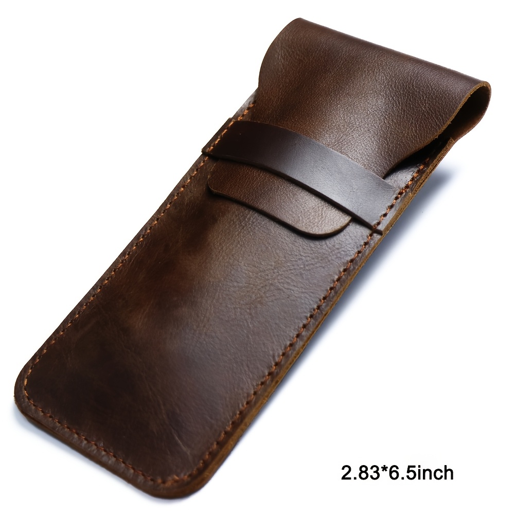 Image of Vintage Genuine Leather Pen Case, Handmade Top-grain Leather Fountain Pen Sleeve, Unisex Multi-functional Pencil Pouch For Office , Best Gift For Men Women, Leather Pen