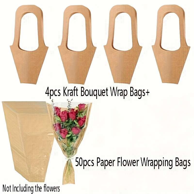 Image of Gift For Her/him 50pcs Flower Wrapping Bags, Bouquet Sleeves, Clear Floral Packing Supplies, With 4 Bouquet Wrap Bags For Wedding, Bridal Shower, Birthday, Anniversary, Mother's Day Gifts