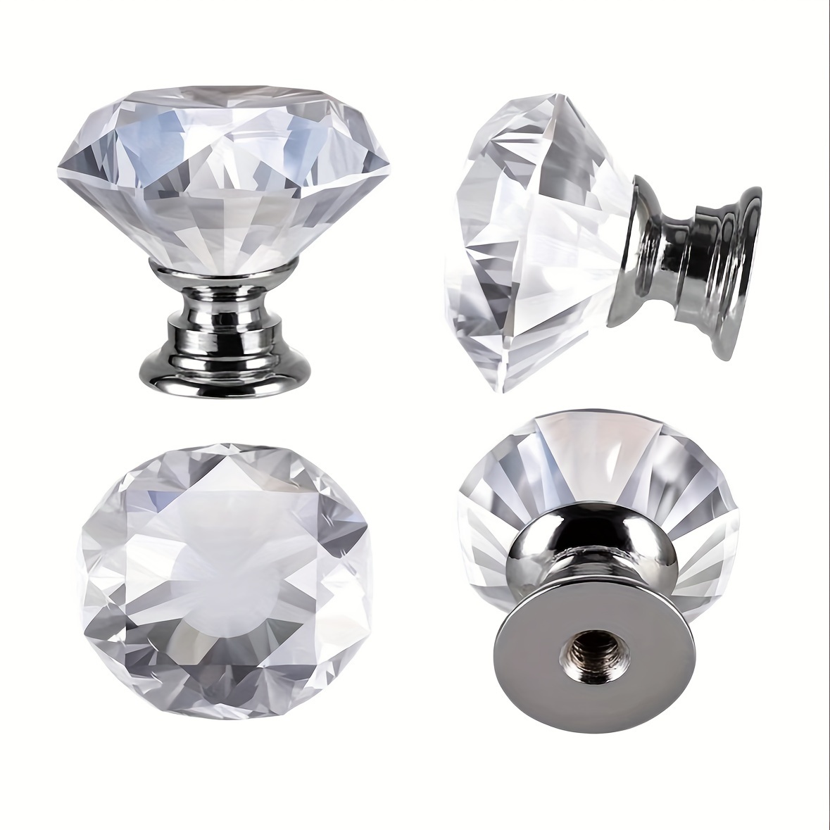 

10 Pack Crystal Glass Diamond-shaped Cabinet Knobs With Aluminum Base, 30mm Clear Drawer Pulls For Dresser, Polished Door Handles With Hardware Accessories For , Shoe Cabinet, Furniture Decoration