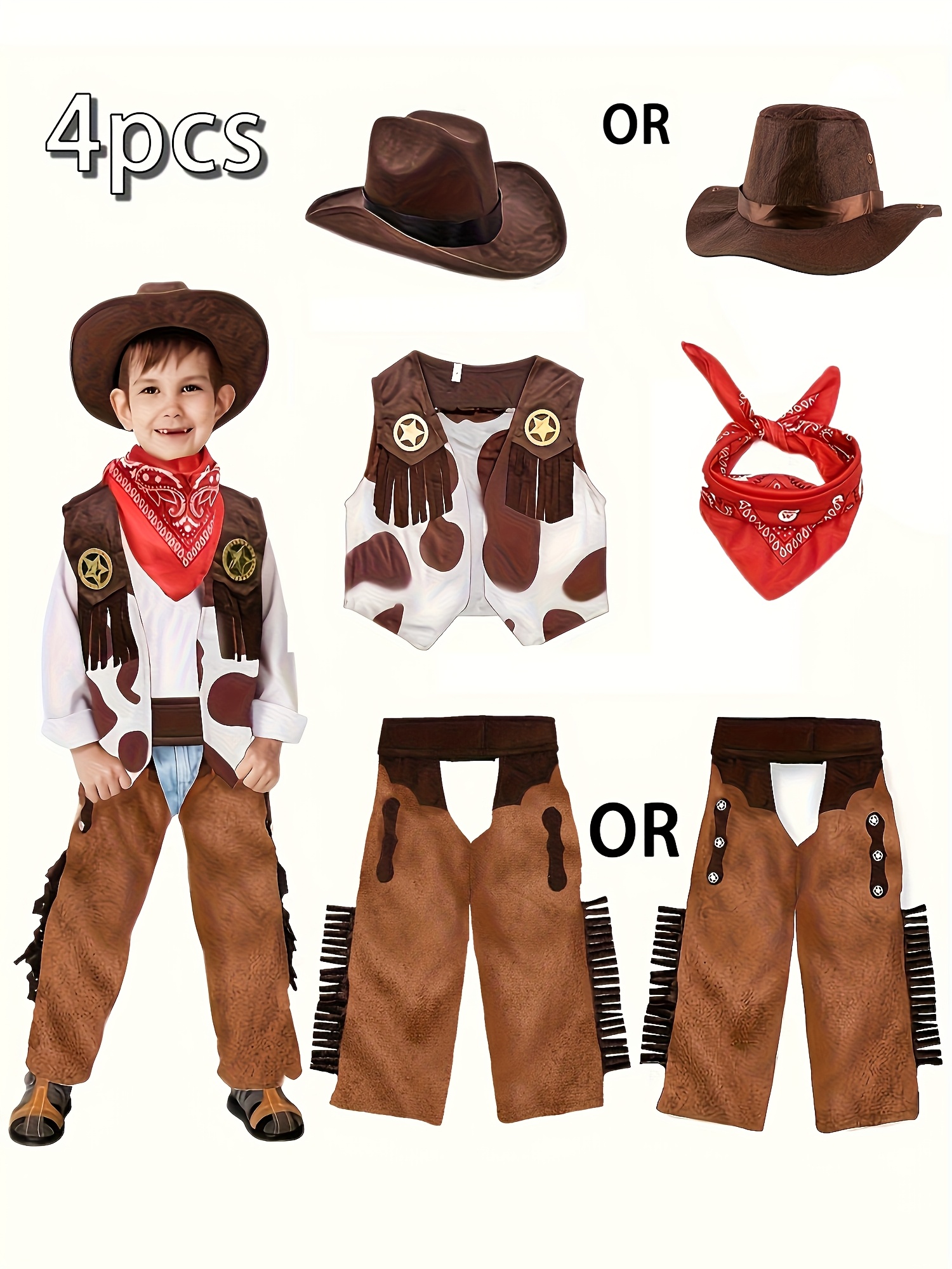 Lot De 5 Accessoires Cowboy – Bandana, Ceinture, Holster, 2 Badges Métal – Déguisement Western – Halloween, Carnaval, Noël – Enfant