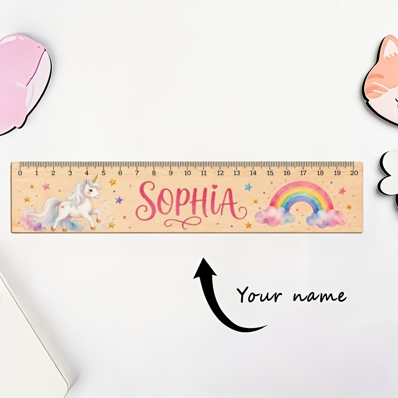 1pc Custom Name Wooden Ruler, Unicorn, Racing, And Space Themes, Personalized Campus Gift, Perfect Back-to-school Or Birthday Present Math Tool