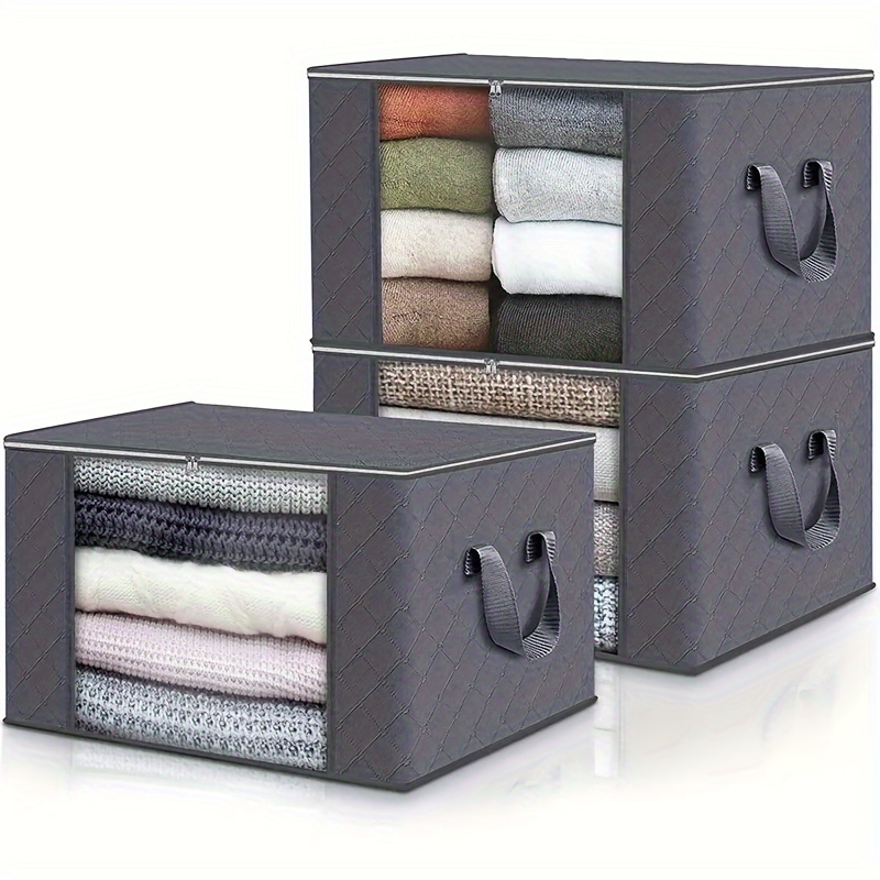 

3pcs Large Capacity Foldable Fabric Storage Box, Collapsible Blanket Storage Bag, Storage Container For Organization Of Bedroom, Closet, Clothes, Dorm, Spa And Wardrobe