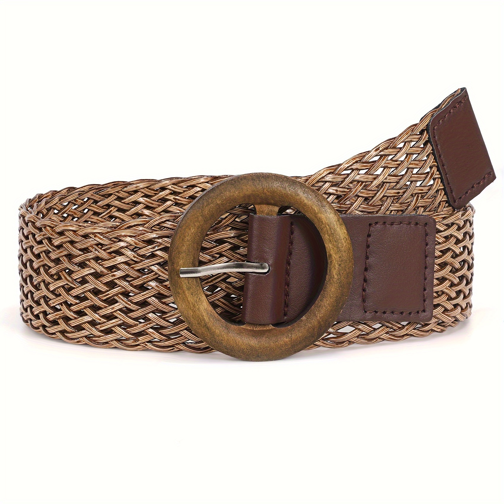 Vintage Pin Buckle Leather Belt Classic Solid Color Braided - Temu