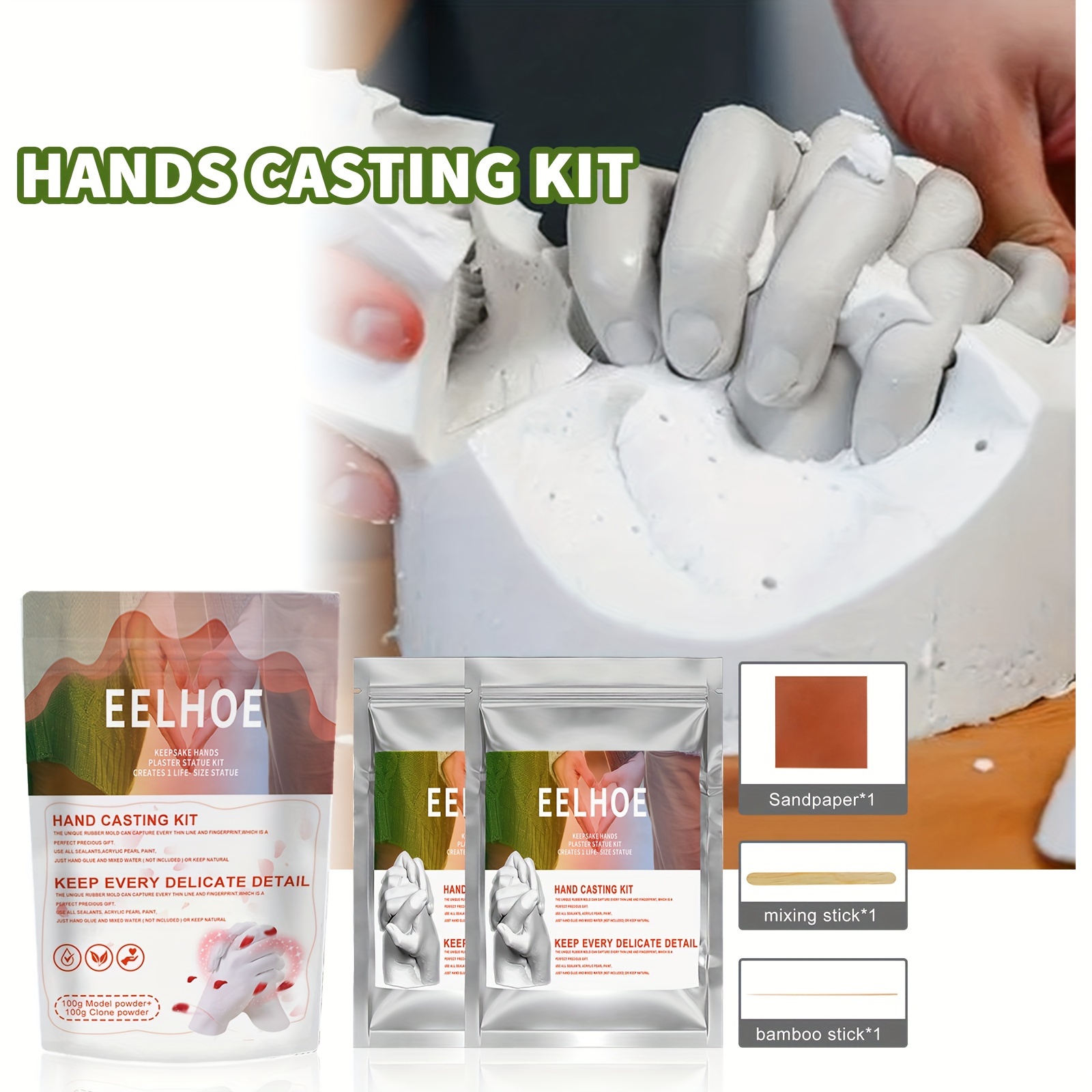 

Couples' Hand Casting Kit - Create Plaster Hand Mold Keepsake , Unique Diy Gift For Her, Wedding, Anniversary, And Romantic