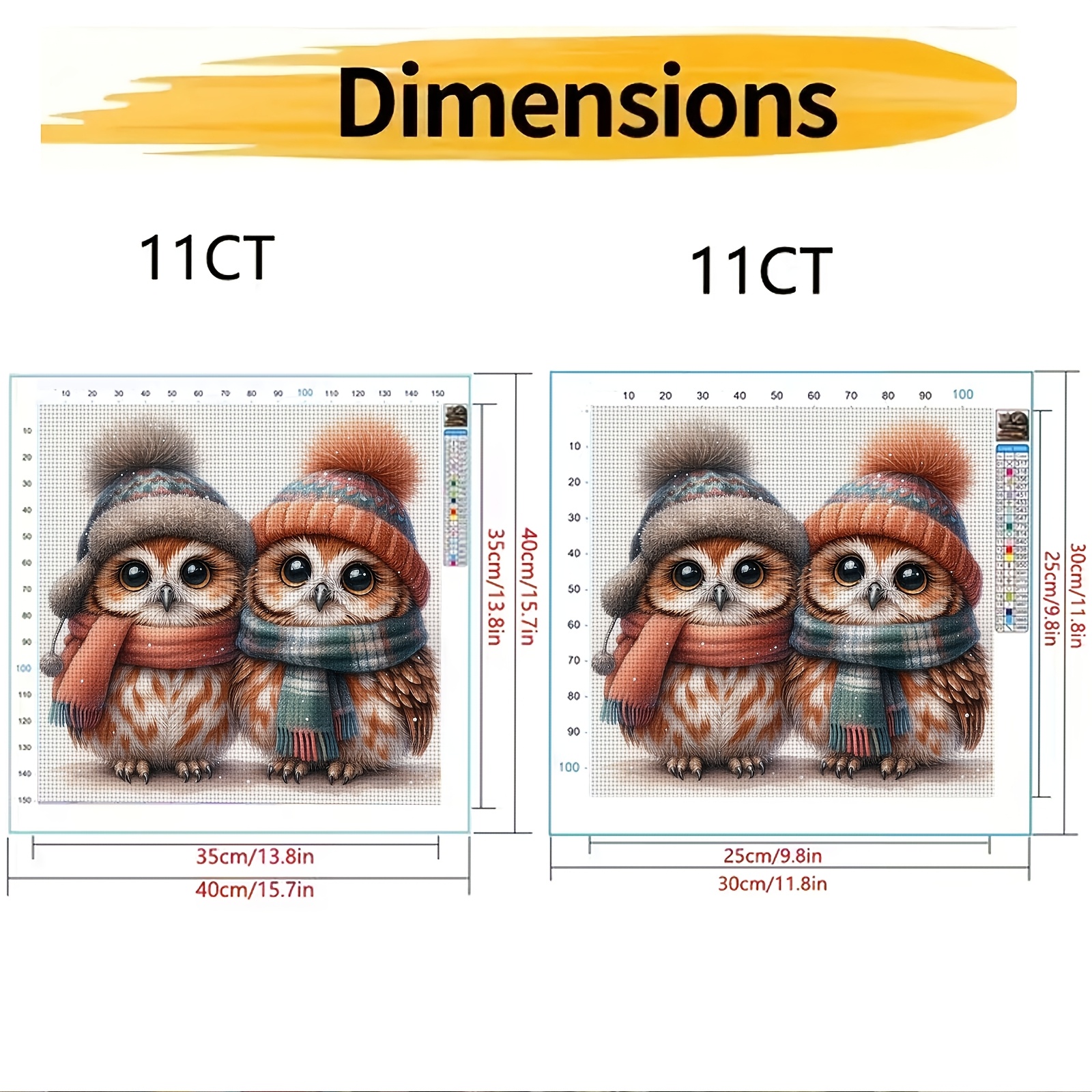 Complete Cross Stitch & Embroidery Kit, Cute Two Owls with Scarves