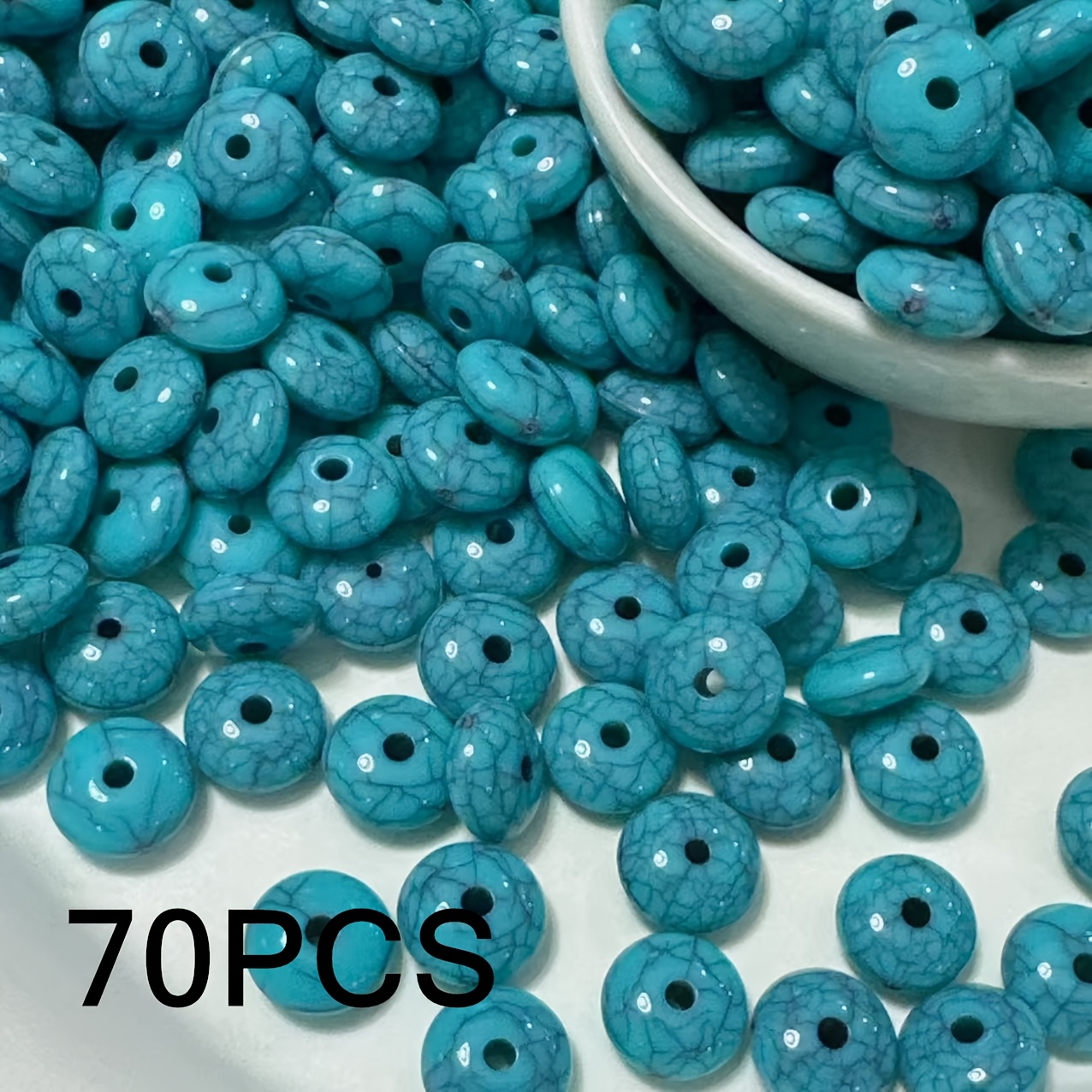 TEMU 70 piezas de cuentas redondas de 8 mm con craquelado azul bohemio, accesorios de abalorios para joyería artesanal DIY de estilo vintage para