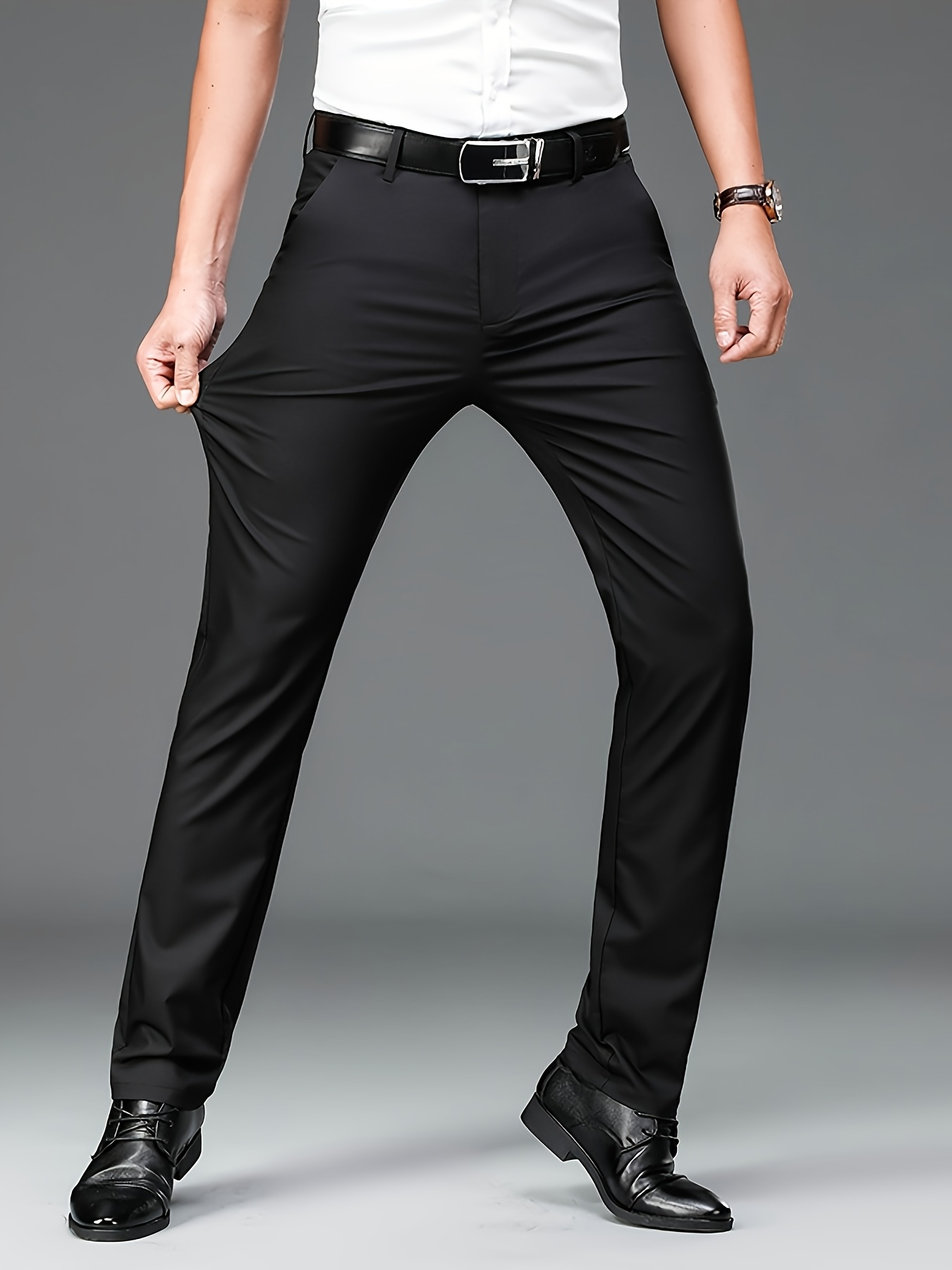 2pcs Men's Professional Business Stretch Dress Pants with Embroidery Design, Casual Loose-Fit Straight-Leg Suit Pants, Versatile Office Wear for Office Workers