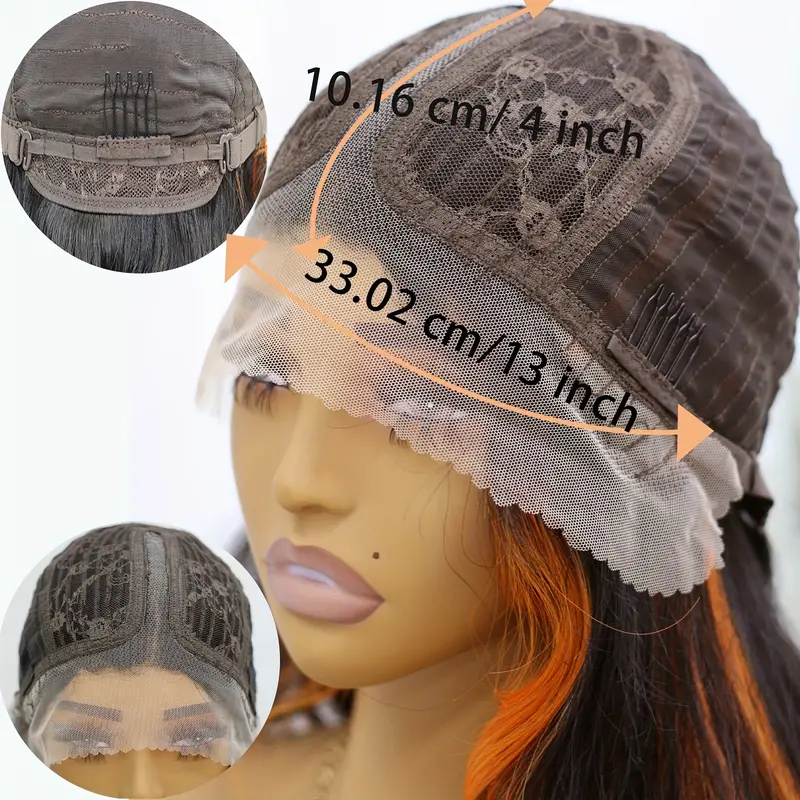 synthetic 13 4 1 lace wigs orange black highlight body wavy wig lace front wig skunk stripe long curly wigs for woman heat resistant synthetic wigs daily party cosplay use details 4