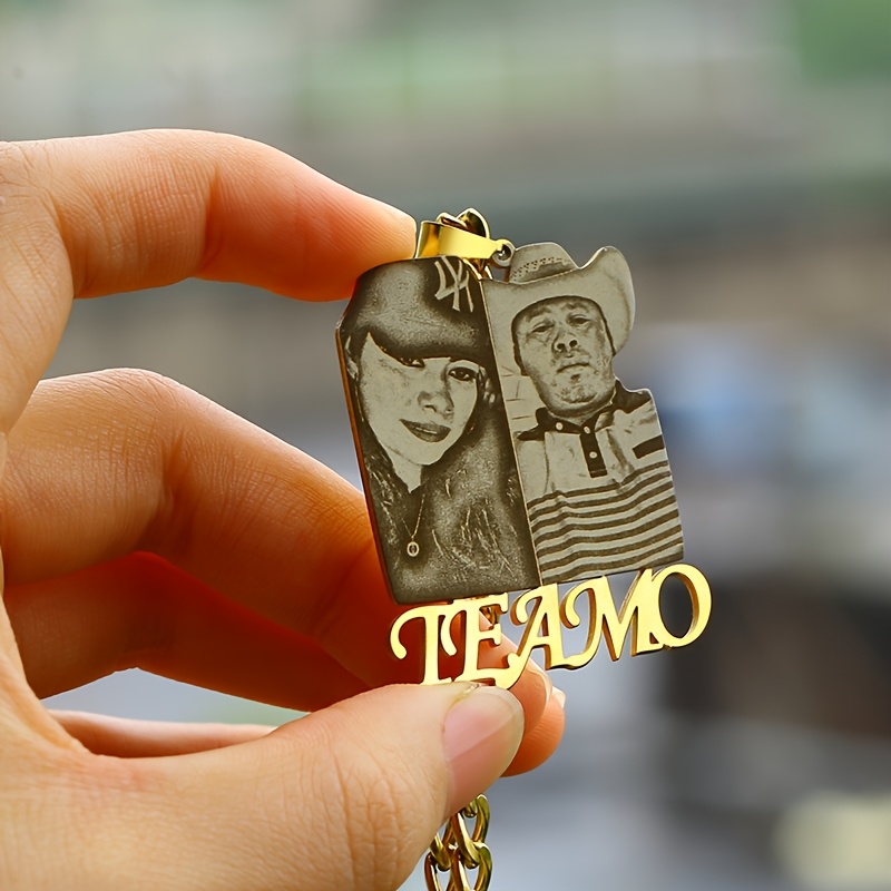 TEMU Custom Photo Necklace, Stainless Steel Cuban Chain, Personalized Engraving With Real Portrait, Picture, Text, Pendant, Logo, Nameplate,