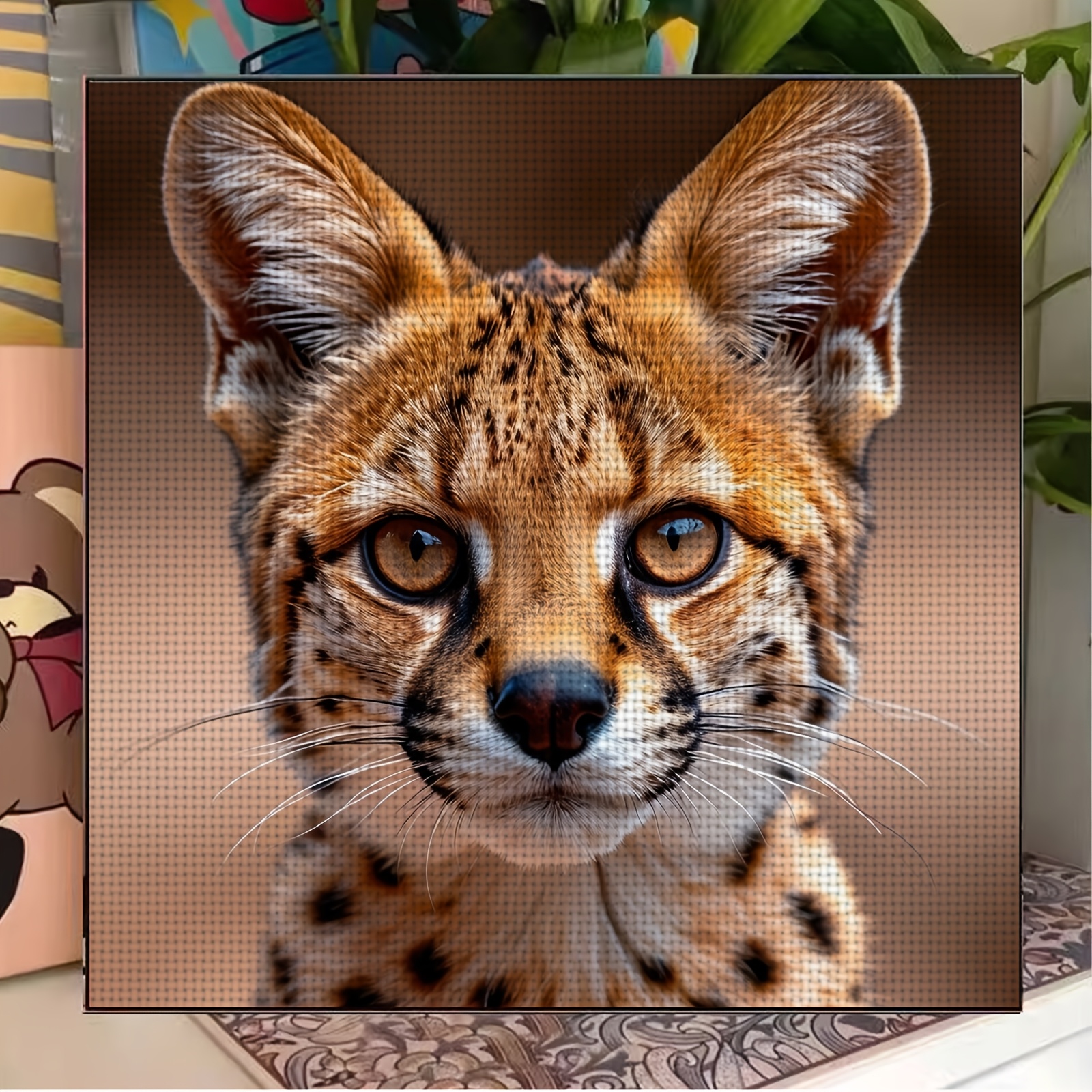 Unframed 11CT/14CT Printed Fabric Cross-Stitch Kit 'Spotted Cat Head Close-Up'