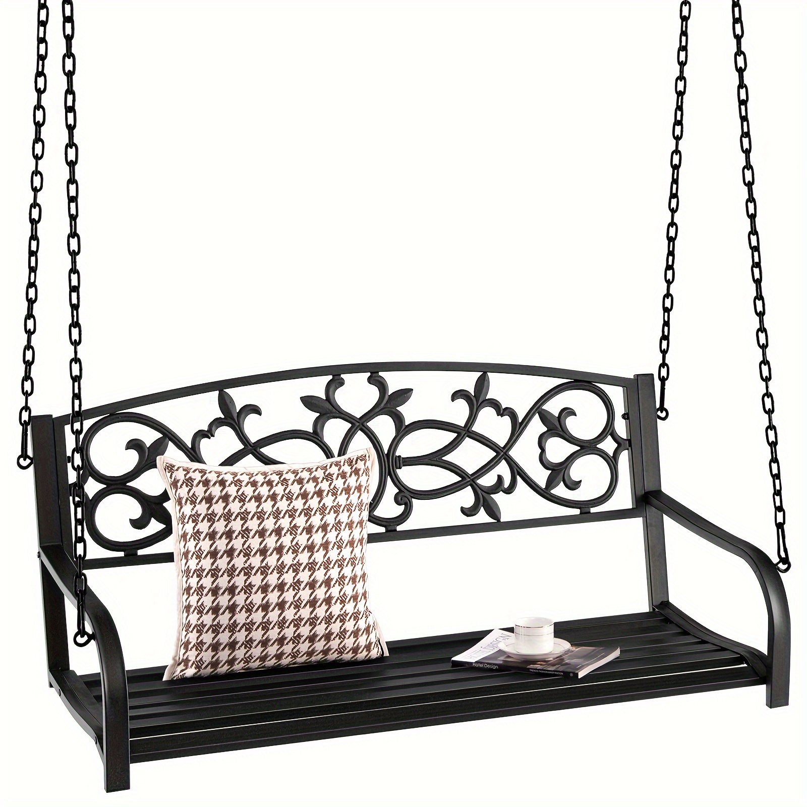 

2-person Metal Outdoor Porch Swing Hanging Patio Bench 485 Lbs Capacity Black