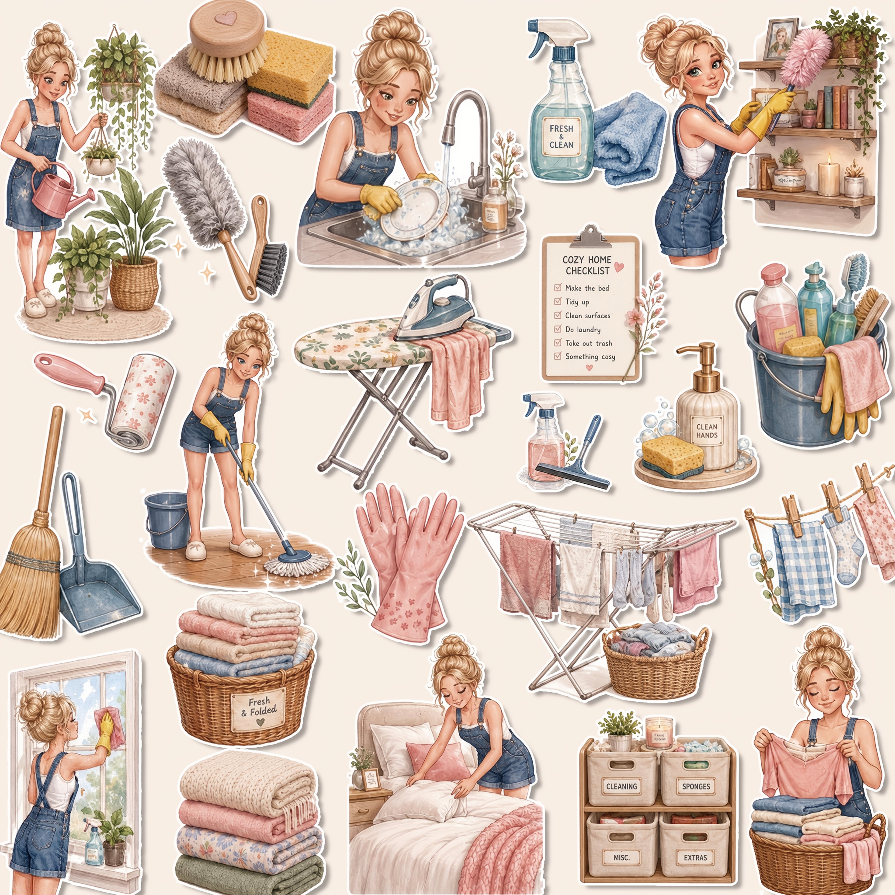 TEMU 1 set, stickers met aquarelthema voor schoonmaken en huishoudelijk werk, plannerstickers, kantoorstickers, cadeaustickers voor vriendschap en ,