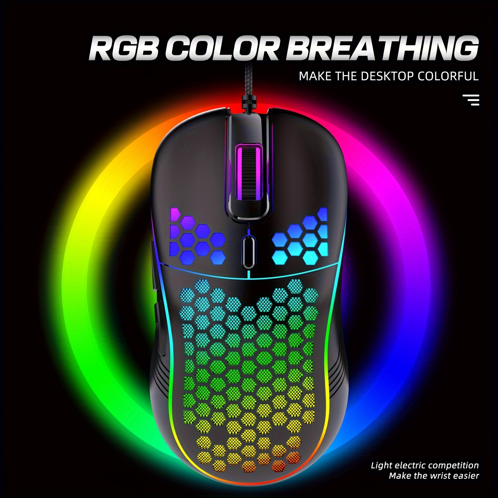 

1pc Gaming Mouse, Rgb Breathing Light, Ergonomic 6-button Design, 2000 Dpi, Compatible With Windows//android