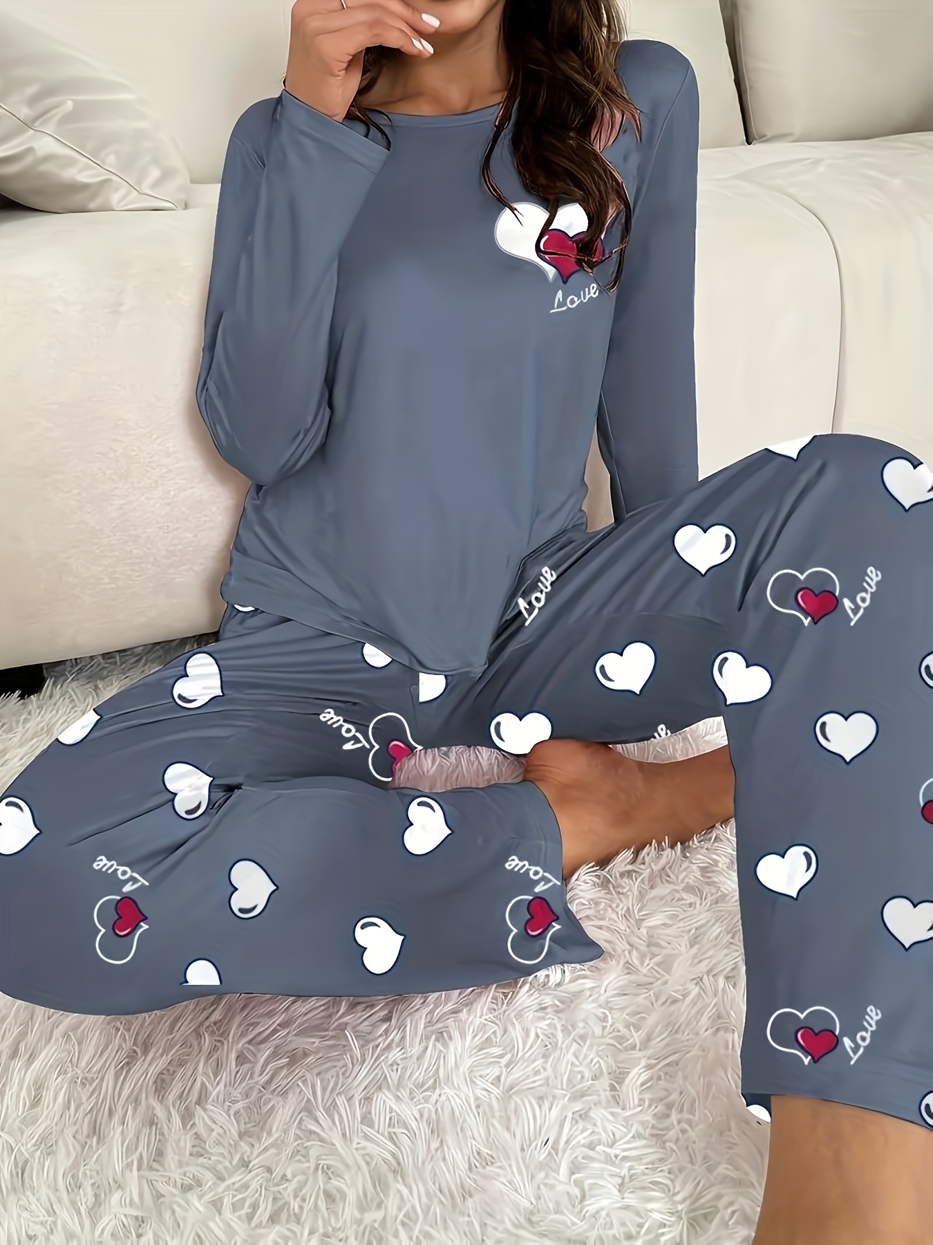 cozy womens lounge long sleeve sleepwear ensemble   round neckline flexible material 95 5 elastane suitable for  