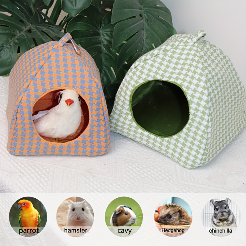 1pc Warm Plush Bird Hammock Hanging Nest For Parrots Budgies Small Pets Cozy Cotton For Winter Pet Cave Home And Cage Decor