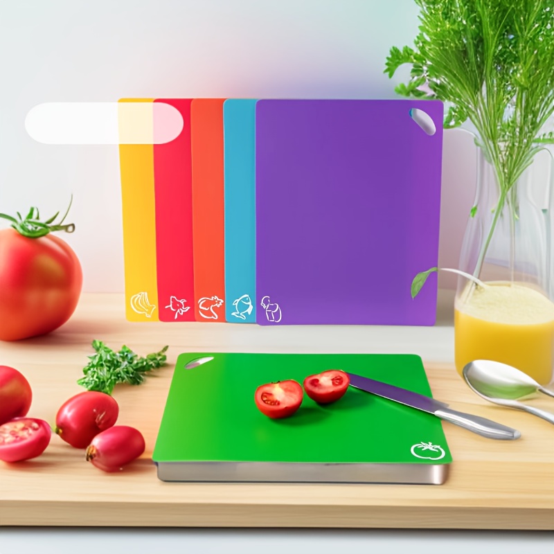 6pcs set of ultra thick kitchen plastic cutting boards featuring colorful   and easy to grip cooking handles flexible anti slip cutting boards rv kitchen accessories