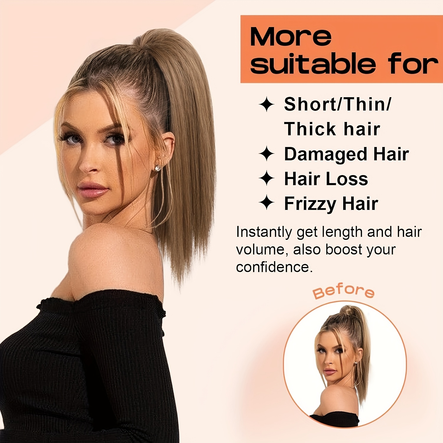 12 straight multi layered lightweight fluffy ponytail extension   resistant smooth soft synthetic hairpiece for women high temperature   for short hair hair extension straight hair extension smooth texture details 2
