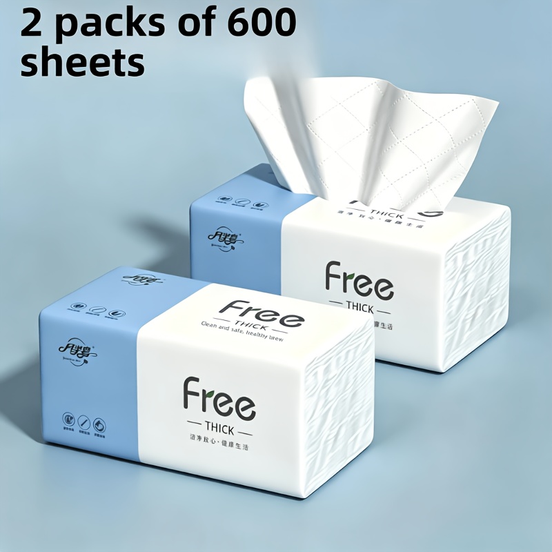TEMU 600pcs Soft And Thick Facial Tissues For , Large-capacity Absorbent Paper Towels, 2-pack, Dye-free And Odorless, Dry And Wet Use Paper Towels,