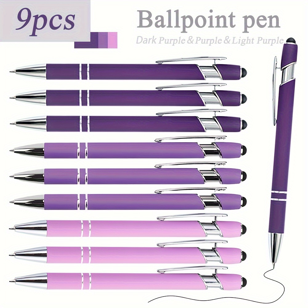 

9pcs Metal Ballpoint Pens With Stylus - Retractable Broad Point Writing Pens, Durable Aluminium Body, Smooth Black Ink, For Business Office & Student Use, Suitable For Touch Screens, Gift-ready