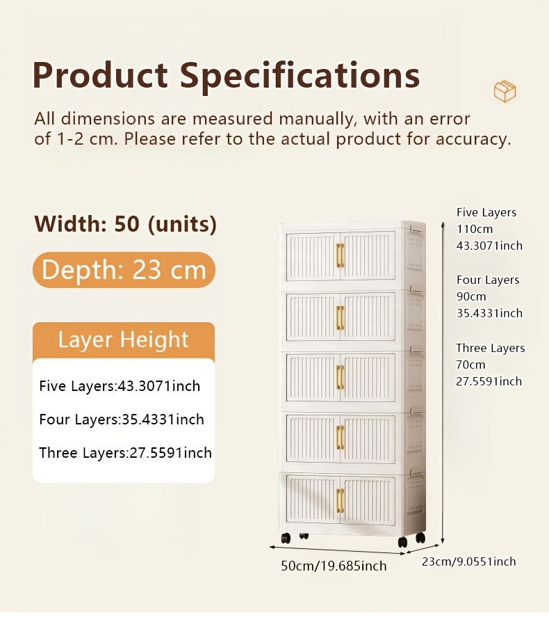 加厚大容量多层塑料折叠储物柜 重型落地式整理柜 顺滑滑轮 家用办公室厨房浴室 节省空间易组装