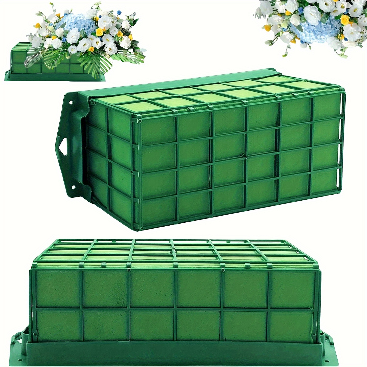

2pcs, Flower Foam Cage For Flowers And Artificial Flowers, Dried And Wet Rectangular Flower Cage Holder With Flower Foam For Flowers, Wedding, Home And Garden Decoration, Green