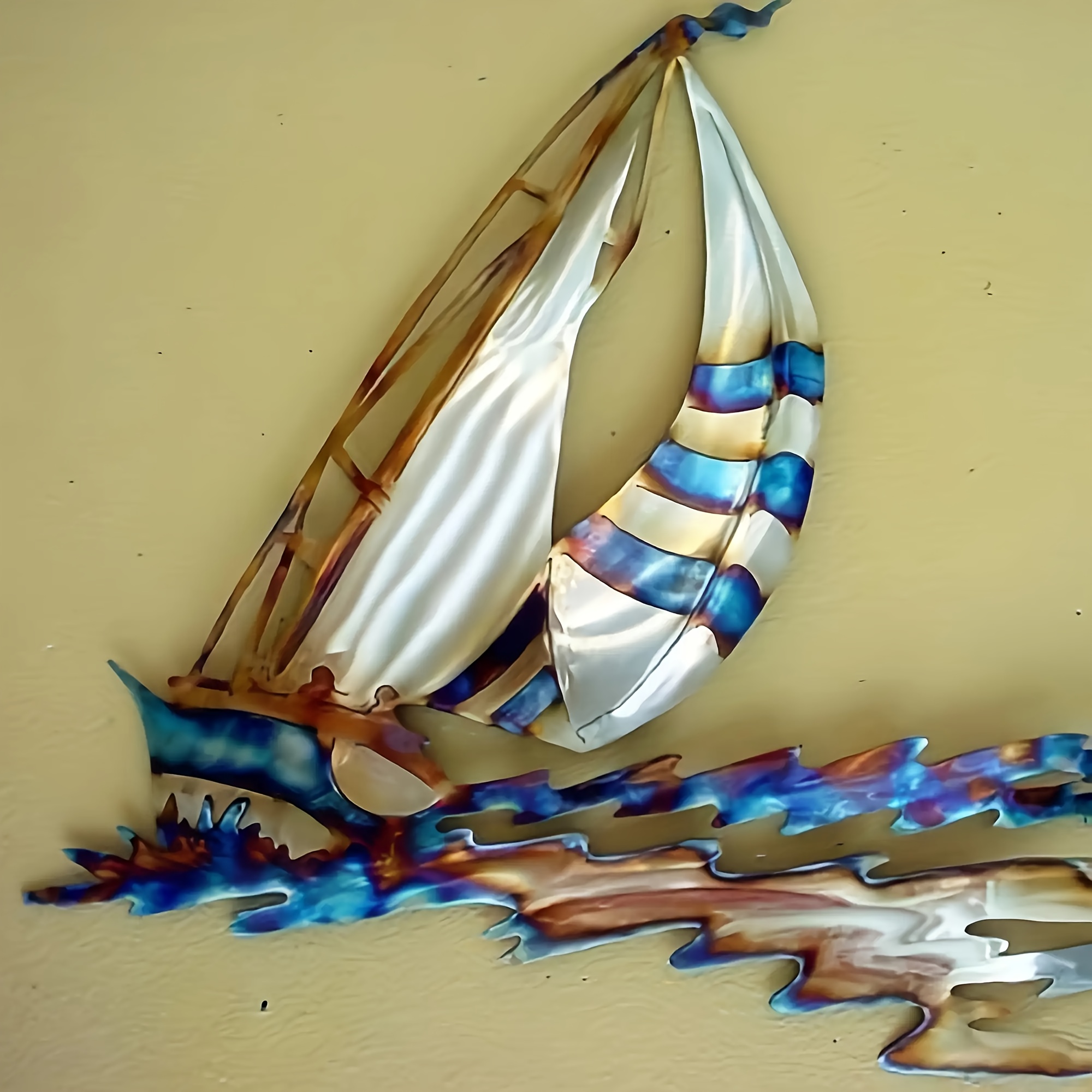 E-shop Segelschiff Metall Wanddeko - Goldener Farbverlauf zu Blau, Geeignet für Wohnzimmer, Büro, Dock Dekoration - Perfekte Wahl für Weihnachten,