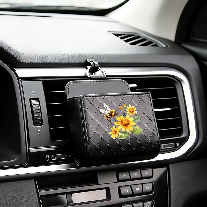 TEMU 1pc Sac de Rangement Suspendu pour Ventilation de Voiture Fleur d'Abeille pour Lunettes, Cartes et Petits Accessoires, Universel pour la Plupart