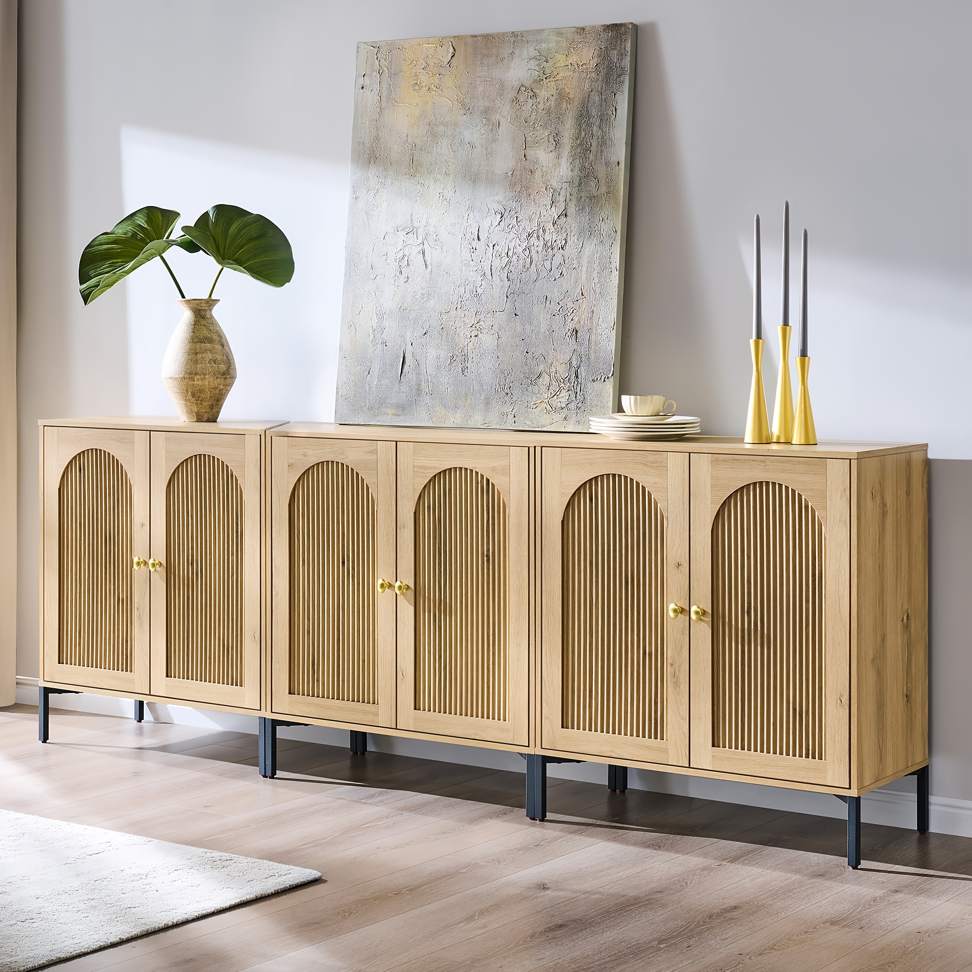 TEMU Modern Buffet Cabinet With Storage - Freestanding Modular Sideboard Suitable For Dining Room & Kitchen, Adjustable Shelves, Wood With, Cabinet For Coffee Bar Or Entertaining