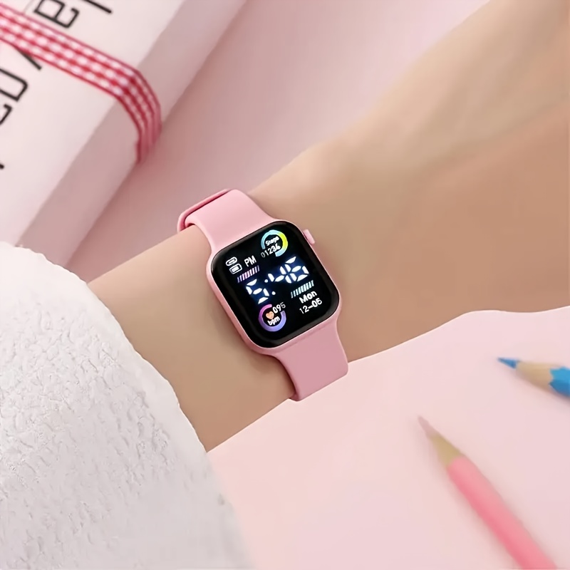 Juego de 6 piezas de reloj electrónico, collar, aretes y anillo rosa exquisito, elegante y de moda para adolescentes, niños y niñas. La elección perfecta para regalo de cumpleaños de un amigo, novia/novio, viaje, vacaciones, temporada de graduación, Halloween y Día de San Valentín