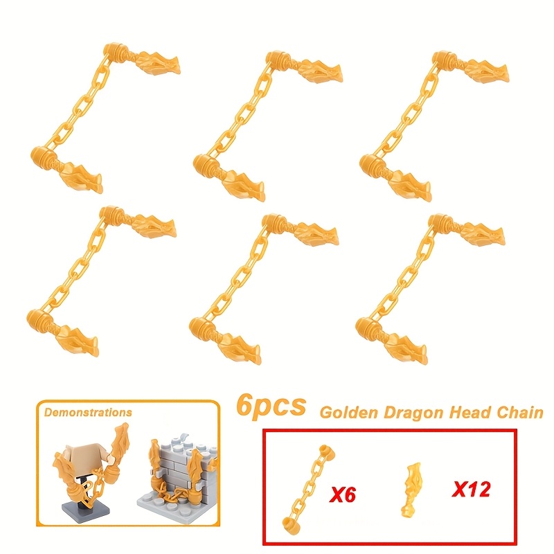 6pcs Small Particle Weapon Master Dragon Head Chain Figure Handle Assembly Toy