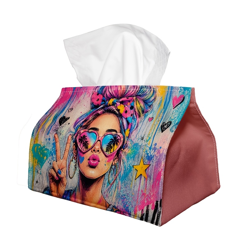 TEMU 1pc Tissue Box Pop Abstract, Neon Vibrant, For Living Room, Car, And Desktop Storage, Very Suitable For Living Room Kitchen, Decoration