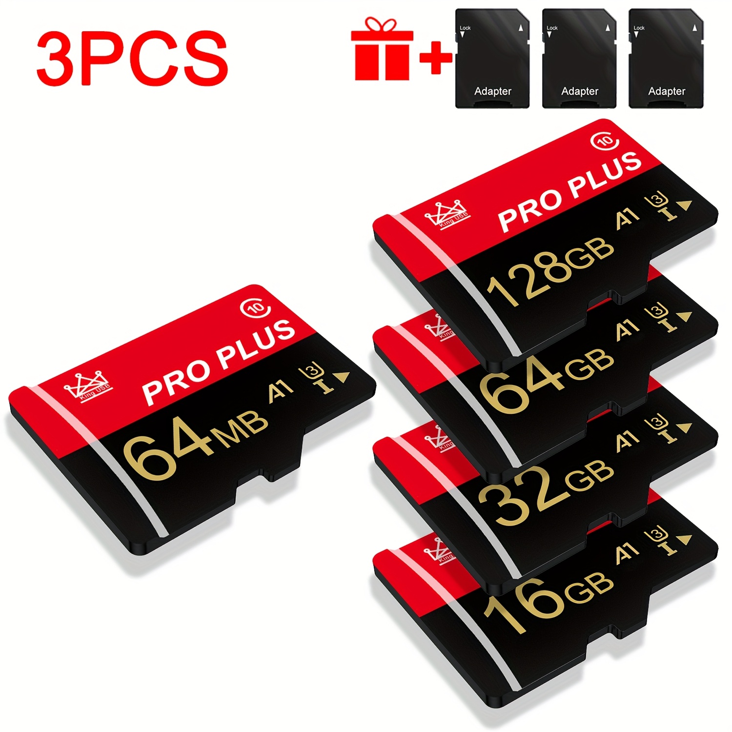 

3pcs 128gb 64gb 32gb 16gb Adapter, 8gb 4gb 2gb 1gb, Uhs-i C10 A1 Tf For Tablet// Phone//car / - , False , Files !