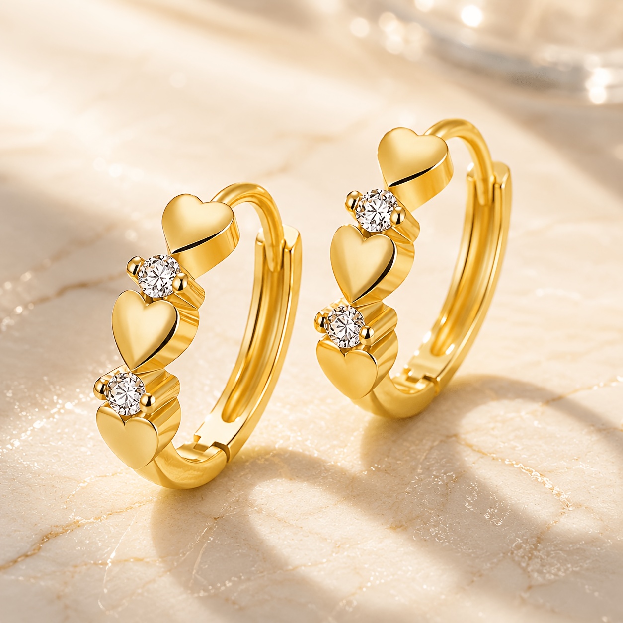 Women's 18K Gold-Plated Heart Earrings, Lightweight Design