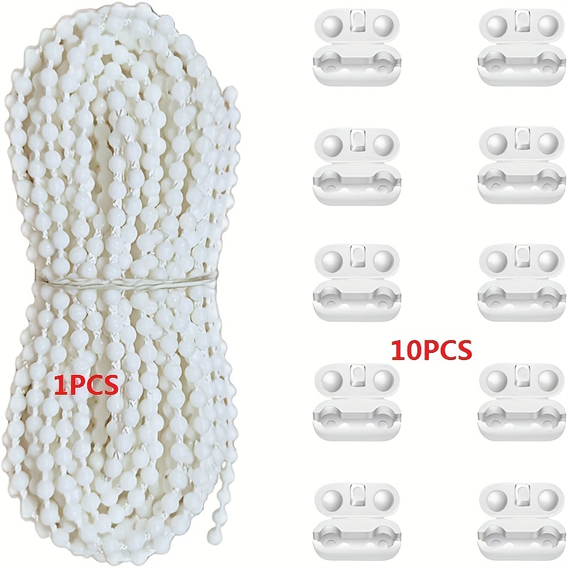 Image of 10m 32.8ft White Beaded Curtain Cord, Roman Shade Honeycomb Vertical Blind Replacement Pull Chain With 10 Connectors