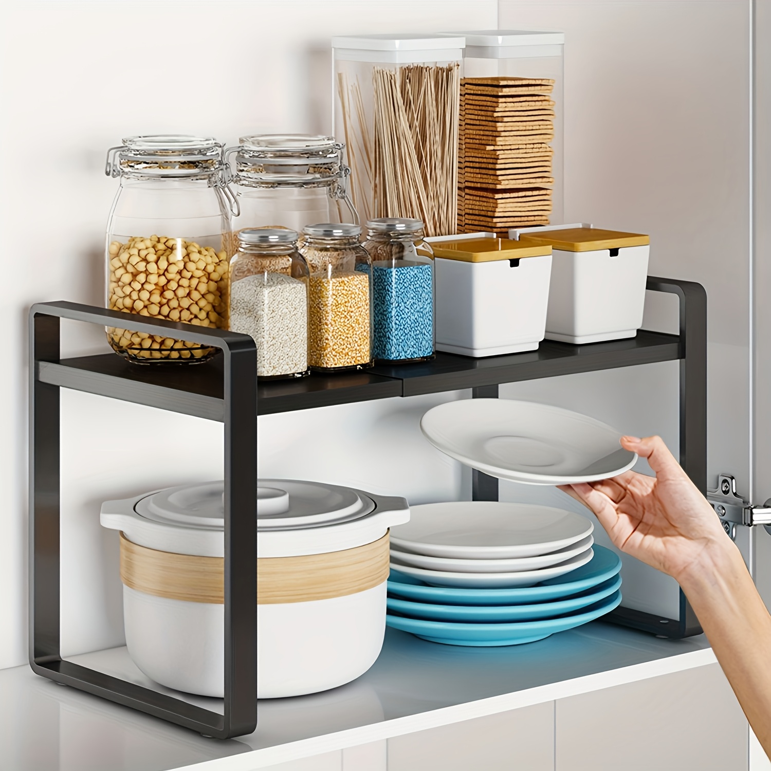Expandable Shelf Insert, Metal Kitchen Cabinet Organizer, Kitchen Cabinet Insert For The Kitchen, Bathroom, Table Top, And Sideboard, Standing Shelf