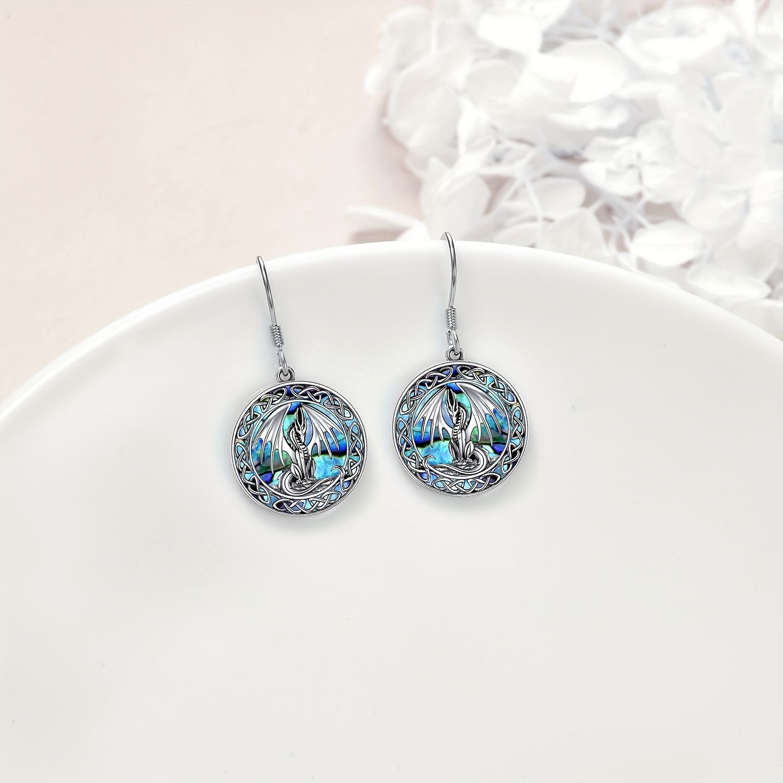 a pair of womens fashion drop earrings dragon earrings abalone shell jewelry 5  sterling silver daily wear gift Product details 2