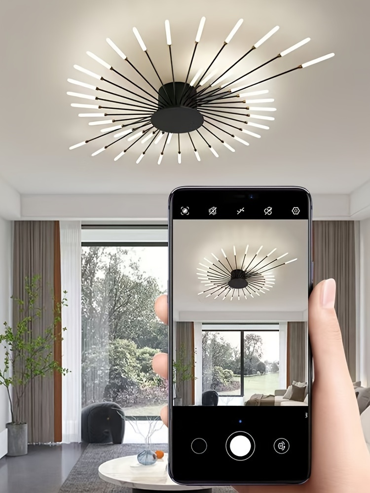 Modern Minimalist Warm White LED Ceiling Light with 42 Golden Firework Design - Sleek Metal Acrylic Fixture for Living Room, Dining Room, Bedroom - No Remote or Switch Included, Living Room Decor | Minimalist Light Fixture | Acrylic Diffuser