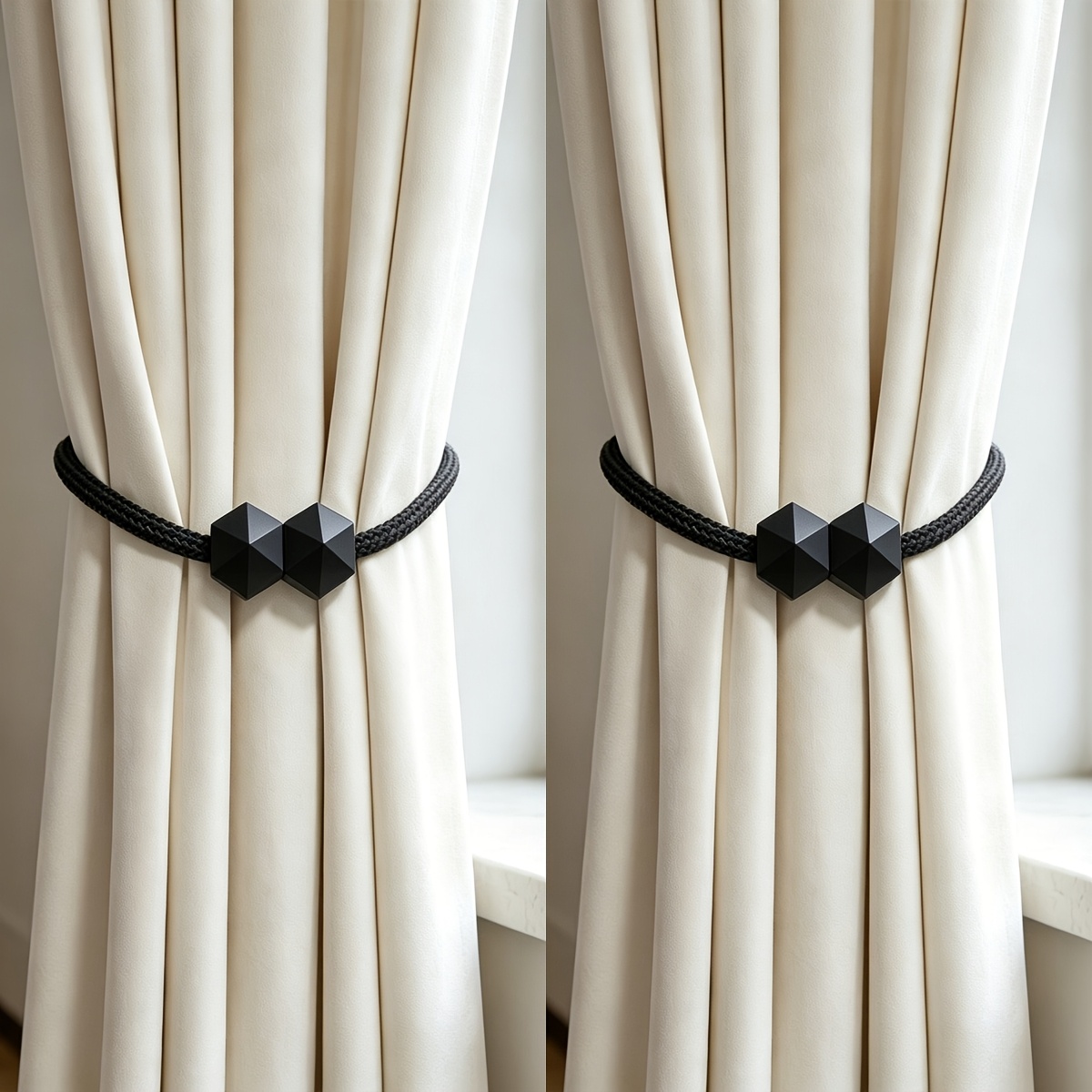 TEMU 2pcs Nordic Ins-style Geometric Diamond Magnetic Curtain Tiebacks, Woven Rope Straps, Luxury-textured Curtain Decorative Buckles, Suitable For